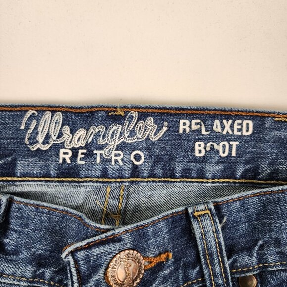 SOLD OUT Wrangler Jeans Mens 30x36 Blue Retro Relaxed Fit Bootcut Denim - Picture 5 of 9